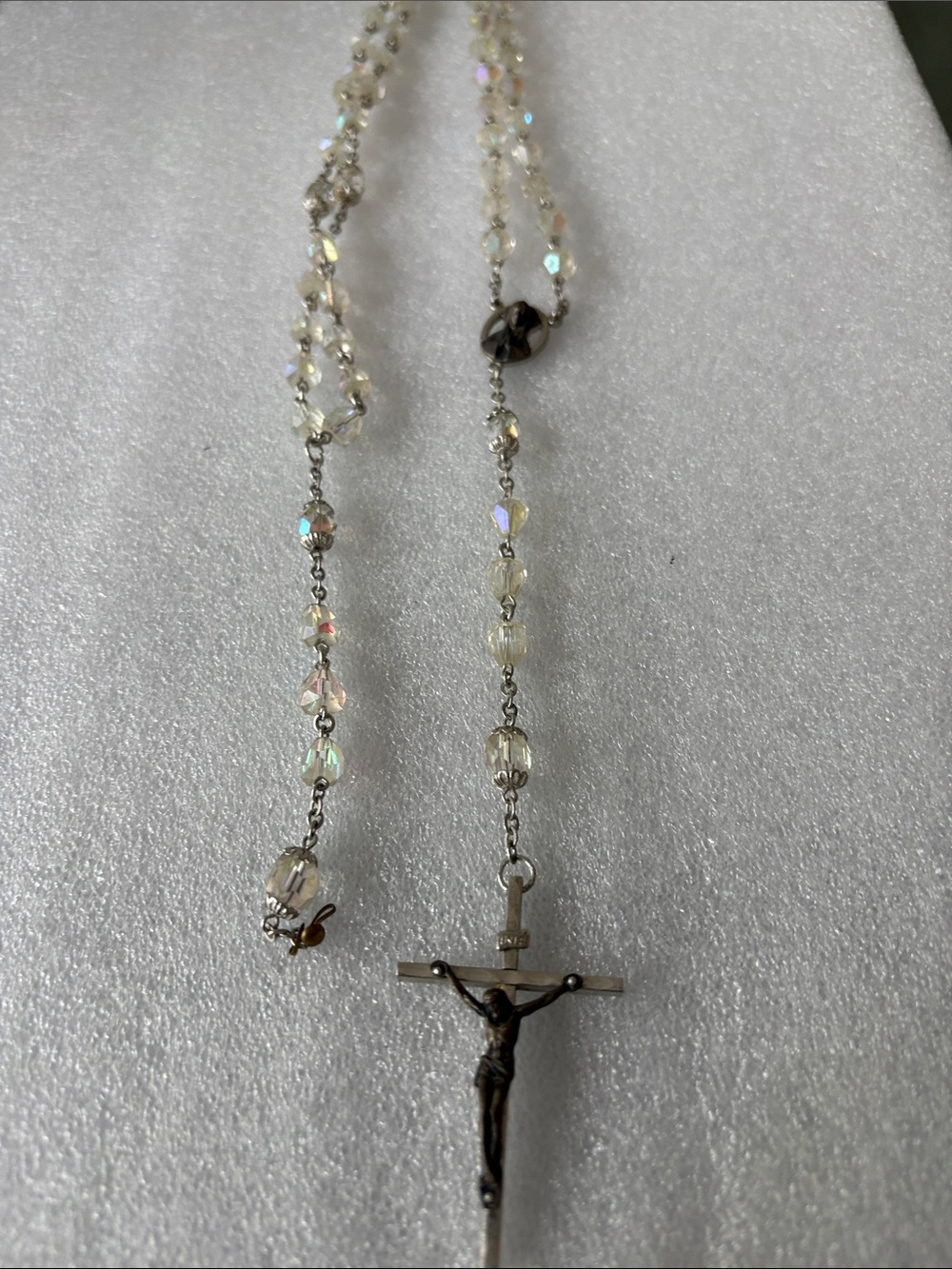 Classic Crystal Rosary Necklace with Silver Crucifix
